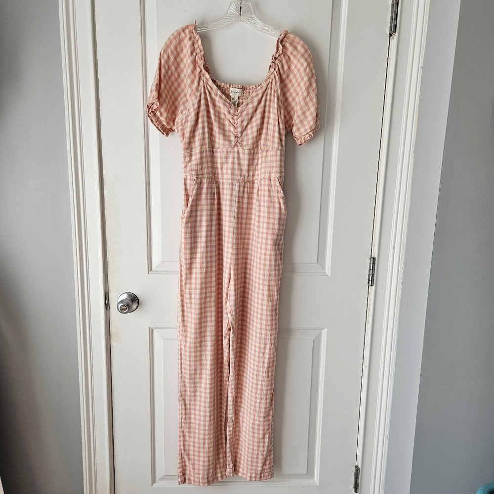 Pink Gingham Summer Jumpsuit Shortsleeve